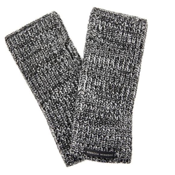 REBECCA MINKOFF Marled Acrylic Rib stitch Pom Beanie Hat & Arm Warmer Set Black - Picture 4 of 5